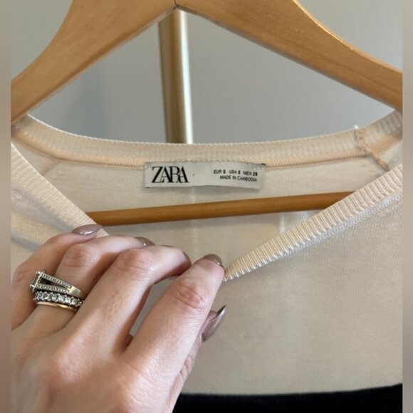 ZARA Fine Knit Striped Crew Neck Sweater | Size Small - Picture 3 of 6